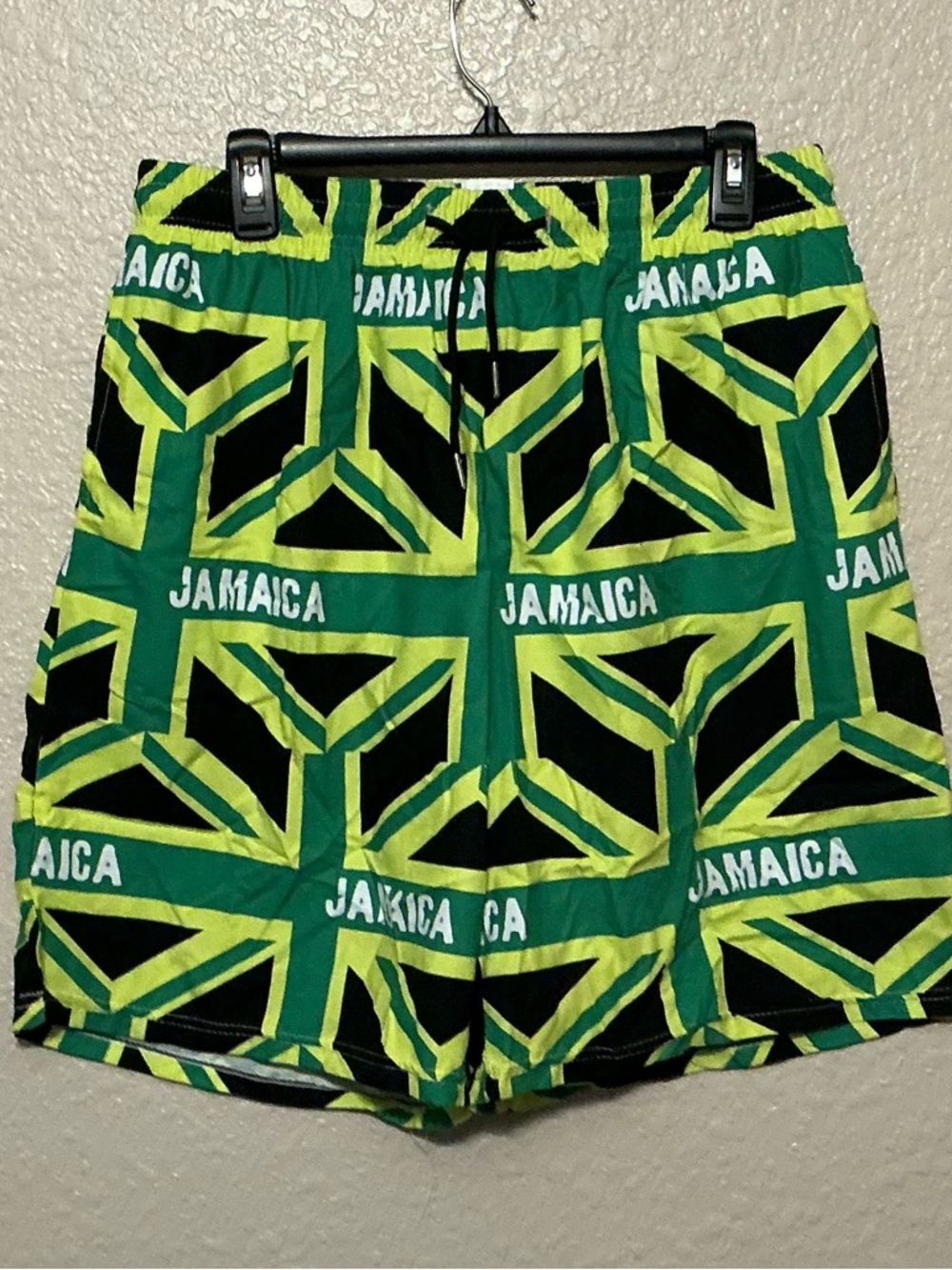 Jamaica Green, Yellow & Black Print Swim Trunks.  NWOT